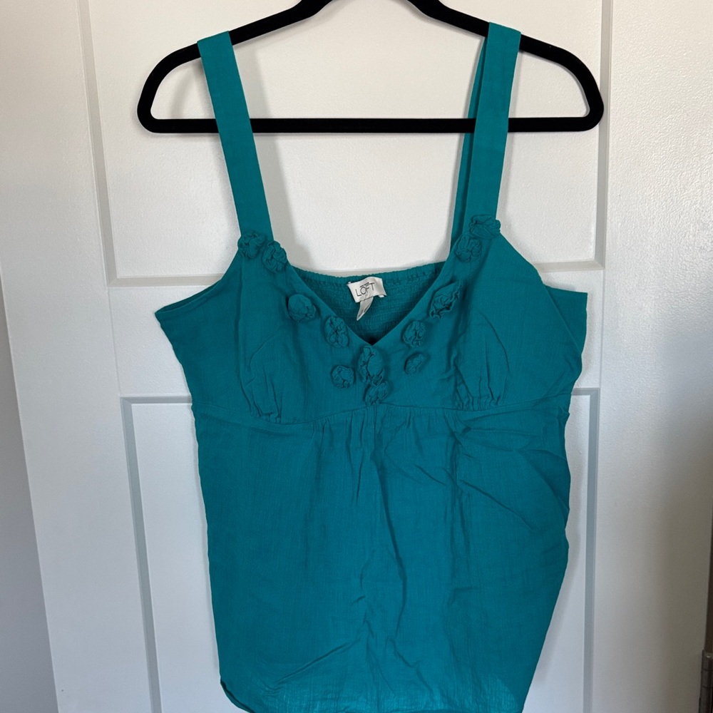 LOFT Outlet Turquoise Tank Top with Floral Embellishments